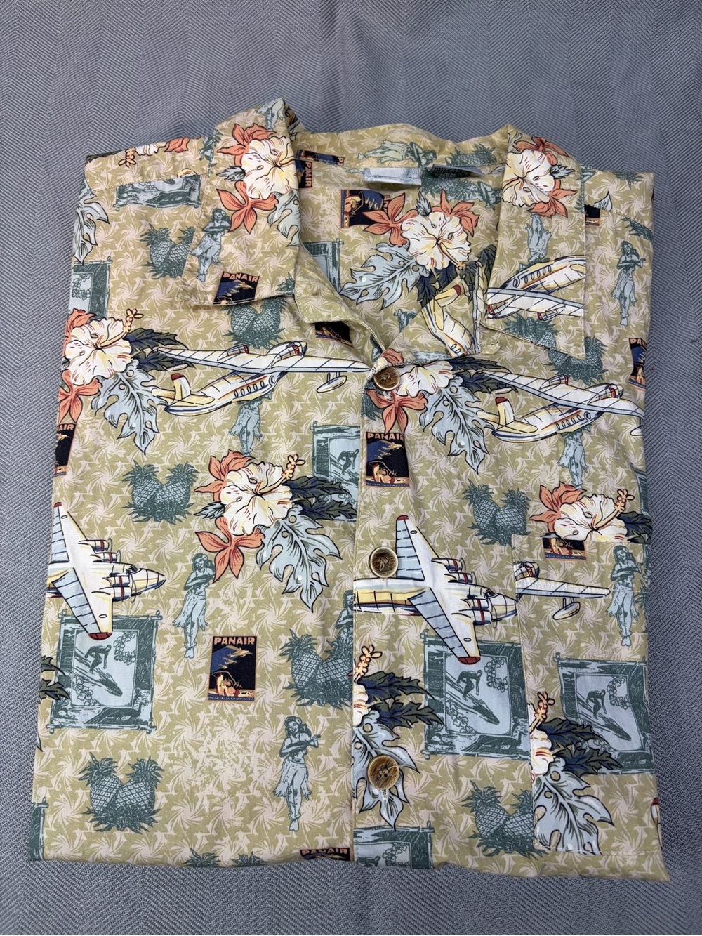 Vintage Y2K Panair OP sport men’s short sleeve, tropical Hawaiian airplane XXL